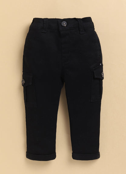 Black Recycled Cotton Striped Casual Full Sleeves Overshirt and Tshirt Pants Set