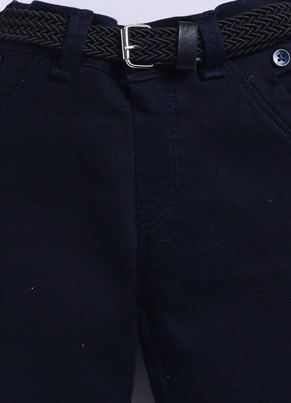 Casual and Stylish Full Sleeves Cotton Striped Hoodie Shirt with Pants with Belt- NAVY