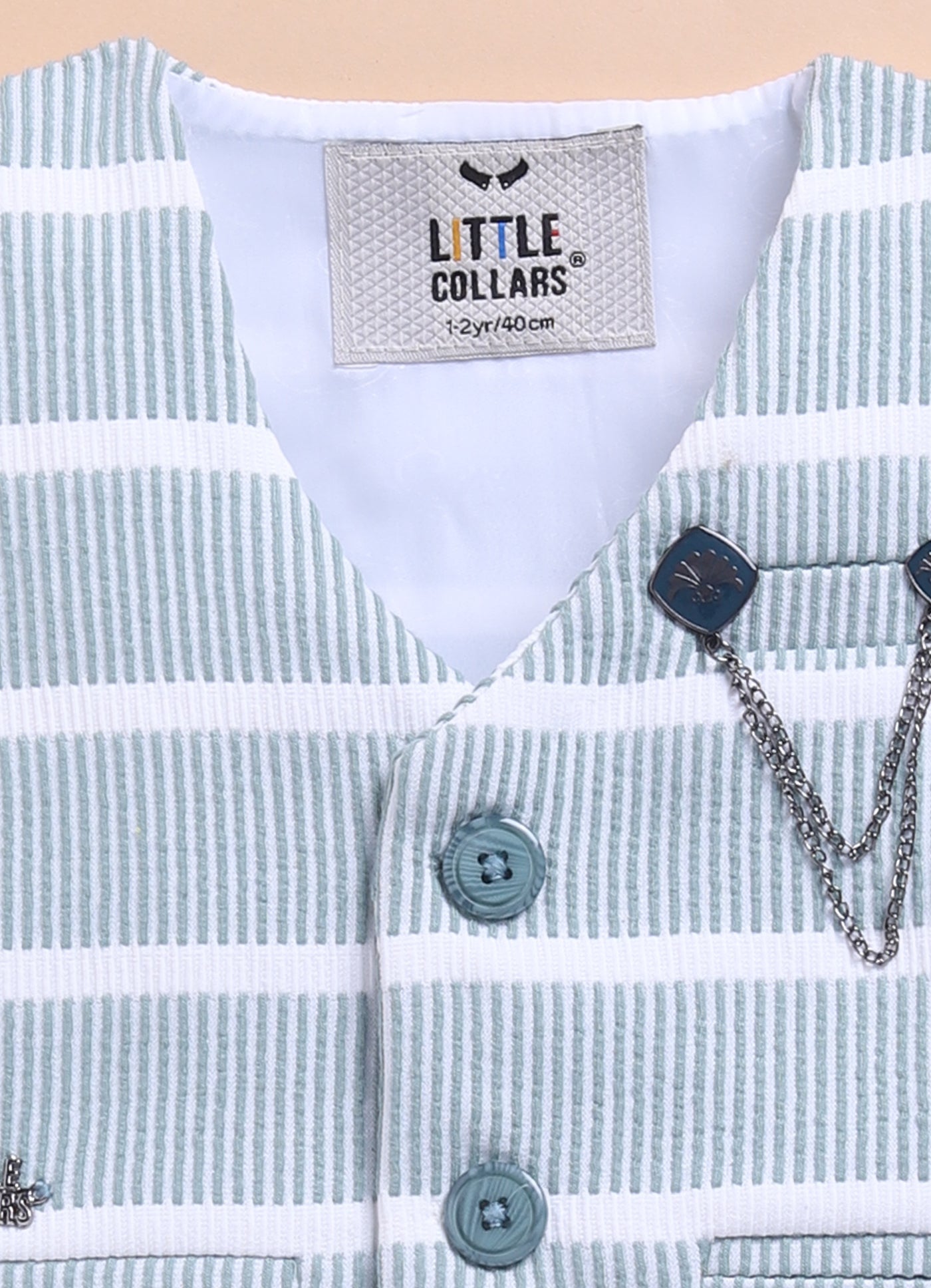 Green Adorable Knitted Waistcoat Full Sleeves Shirt Pants Set for Boys