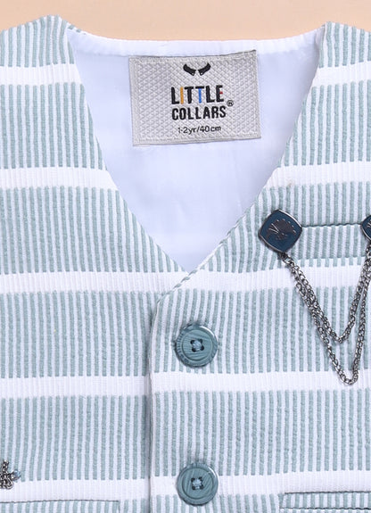 Green Adorable Knitted Waistcoat Full Sleeves Shirt Pants Set for Boys