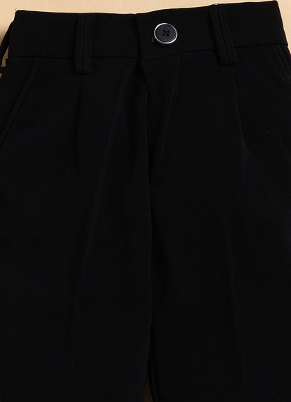 Shiny Velvet Striped Coat Tuxedo Pant Formal Shirt Suit Set with Smart Bow  - Black