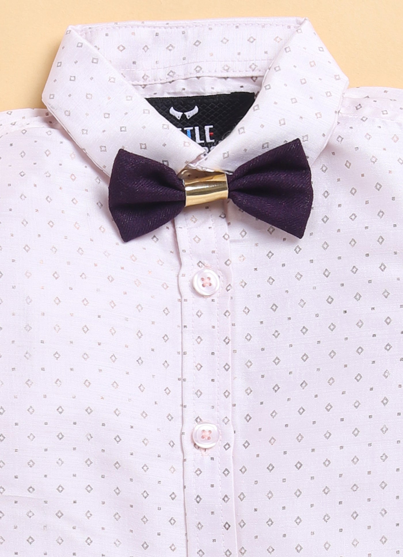 Wine Formal Partywear Self Lurex Checks Jacket Full Sleeves Shirt Pant Coord Set with Bow