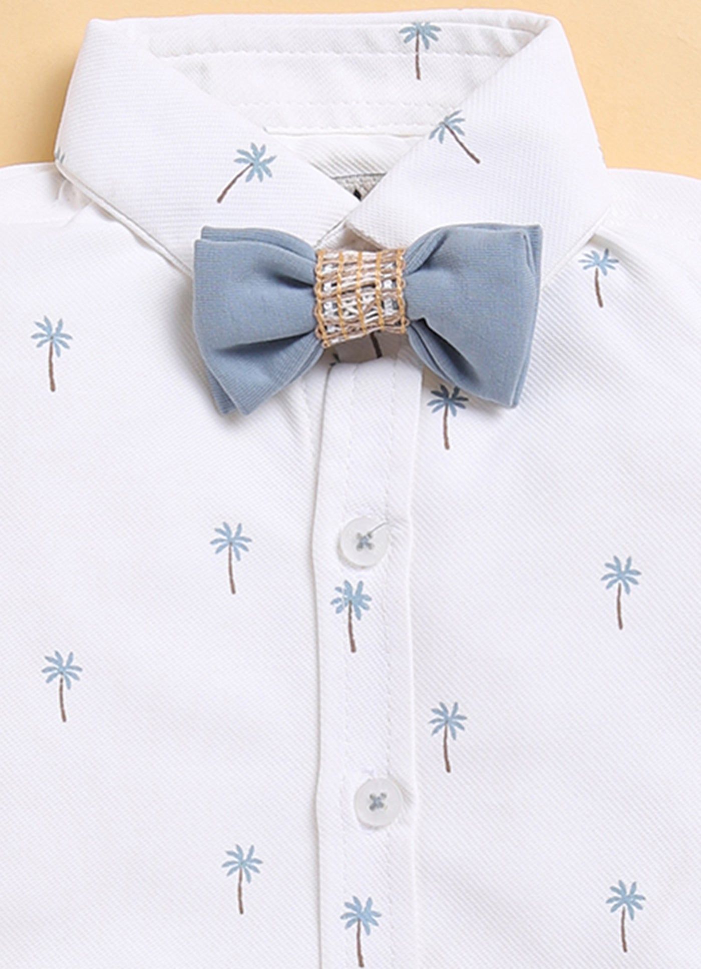 S.Blue Adorable Jacquard Waistcoat Full Sleeves Shirt Pants Bow Set for Boys