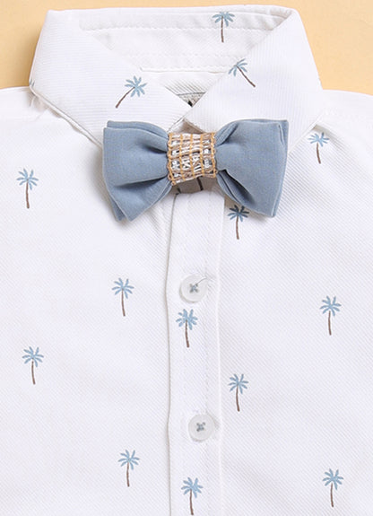 S.Blue Adorable Jacquard Waistcoat Full Sleeves Shirt Pants Bow Set for Boys
