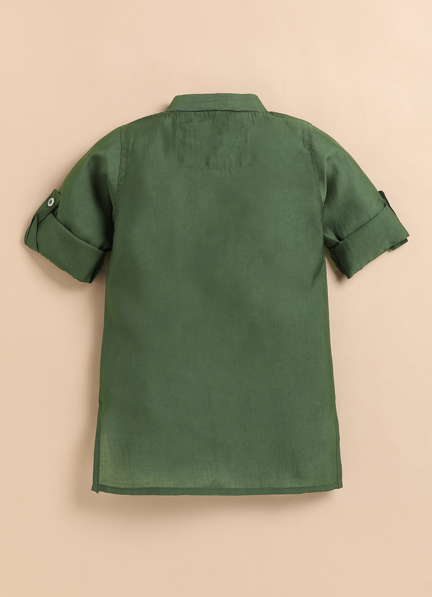 Boys Silk Blend Fabric Beadwork Embroidered Nehru Jacket, Full Sleeve Kurta and Pajama Ethnic Set -Green