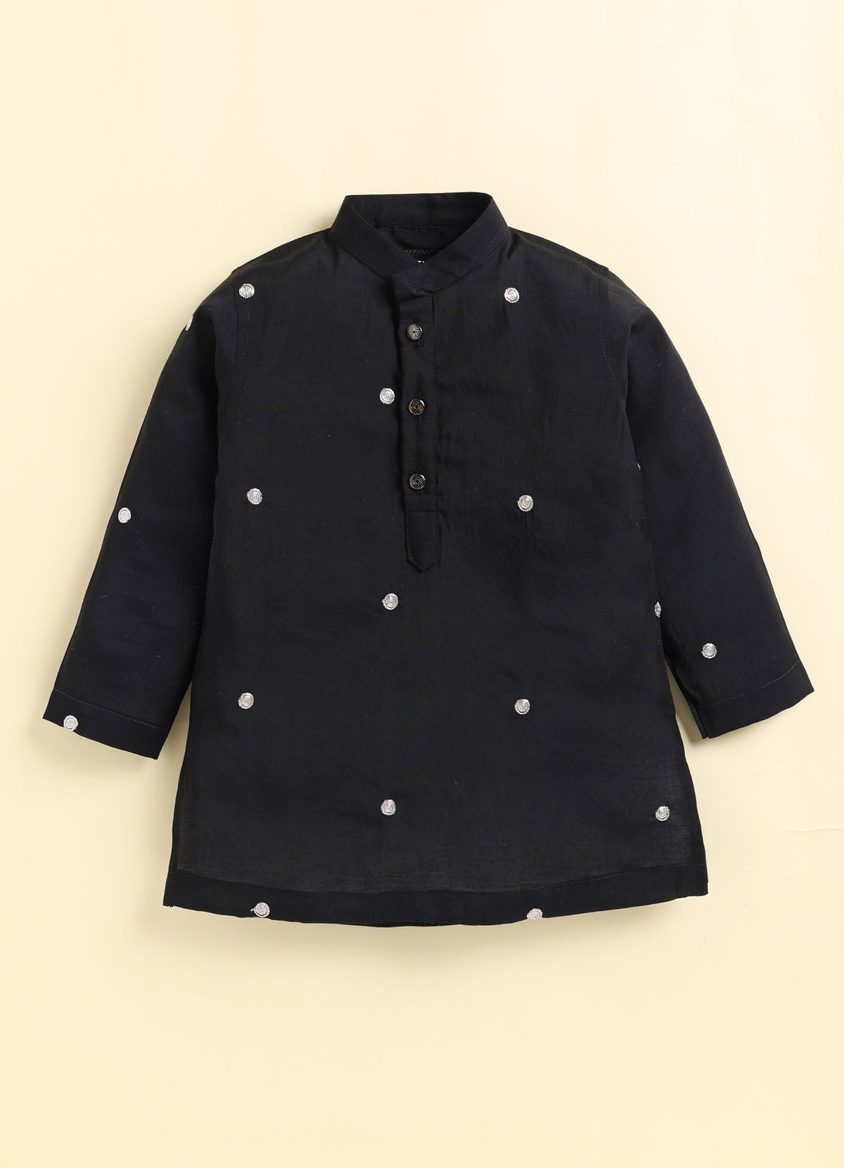 Boys  Silk  Blend Zari Work  Nehru Jacket with Elephant Motifs ,Full Sleeve Kurta and Pajama Ethnic Set - BLACK