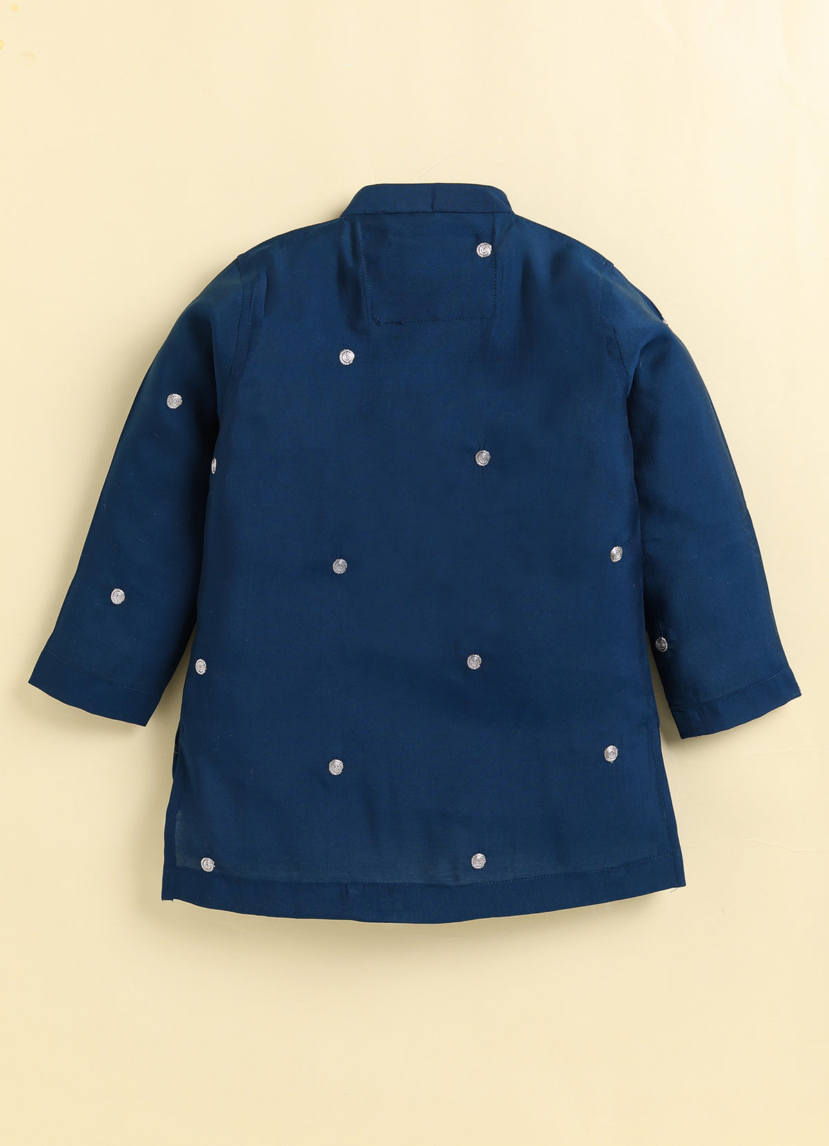 Boys  Silk  Blend Zari Work  Nehru Jacket with Elephant Motifs ,Full Sleeve Kurta and Pajama Ethnic Set - Teal