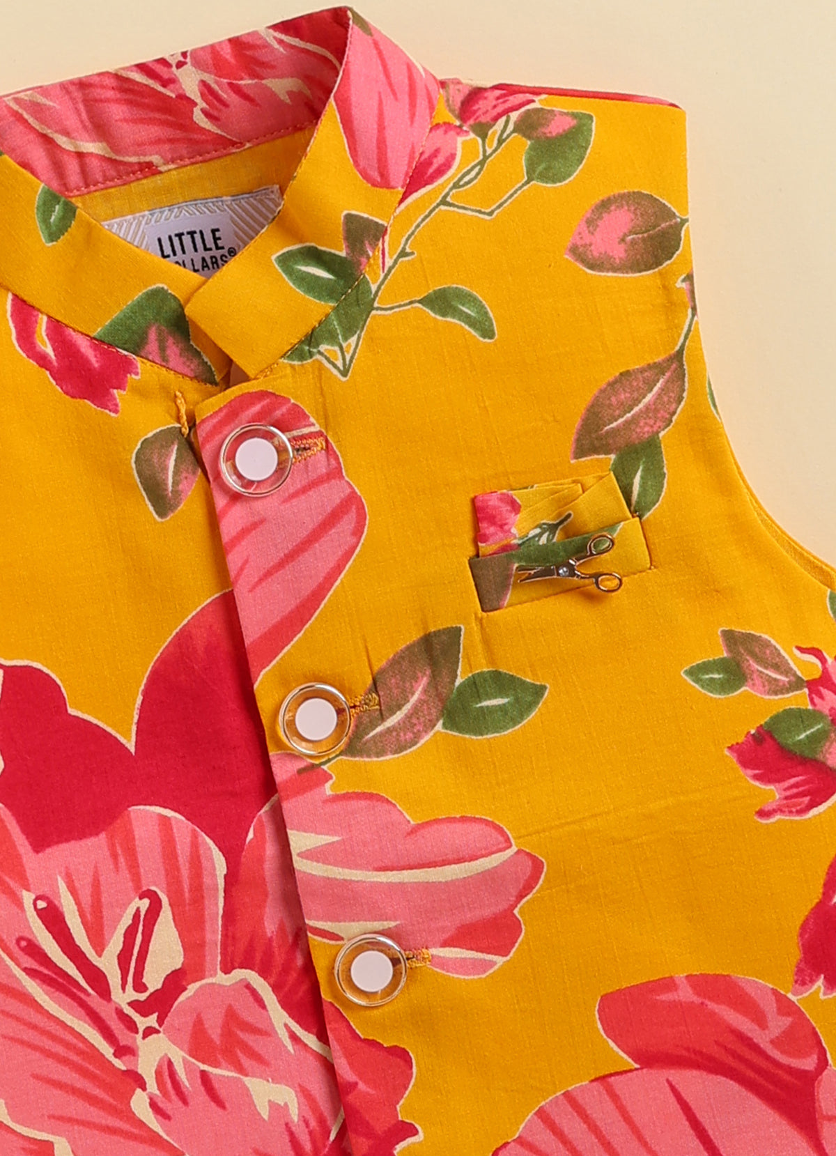 Pure Cotton Woven Bright Floral Jaipuri Printed Full Sleeve Kurta and Pajama Ethnic Set - Mustard