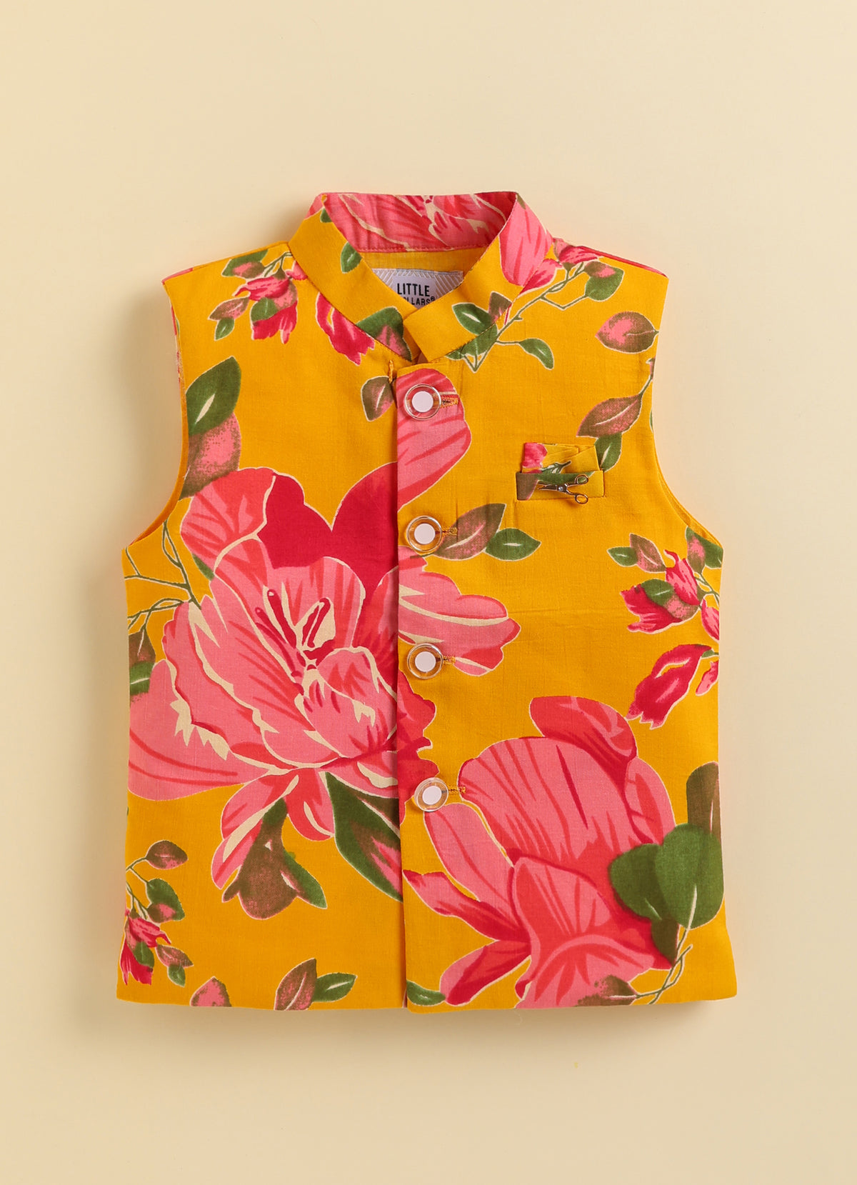 Pure Cotton Woven Bright Floral Jaipuri Printed Full Sleeve Kurta and Pajama Ethnic Set - Mustard
