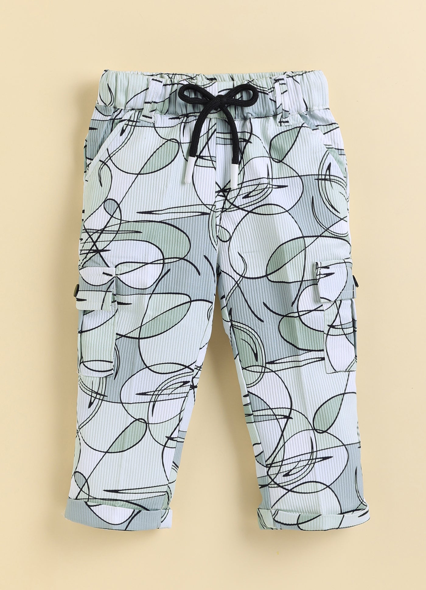 Boys Casual Knitted Full Sleeves All over Printed Airport Look Coord Casual Set- Green