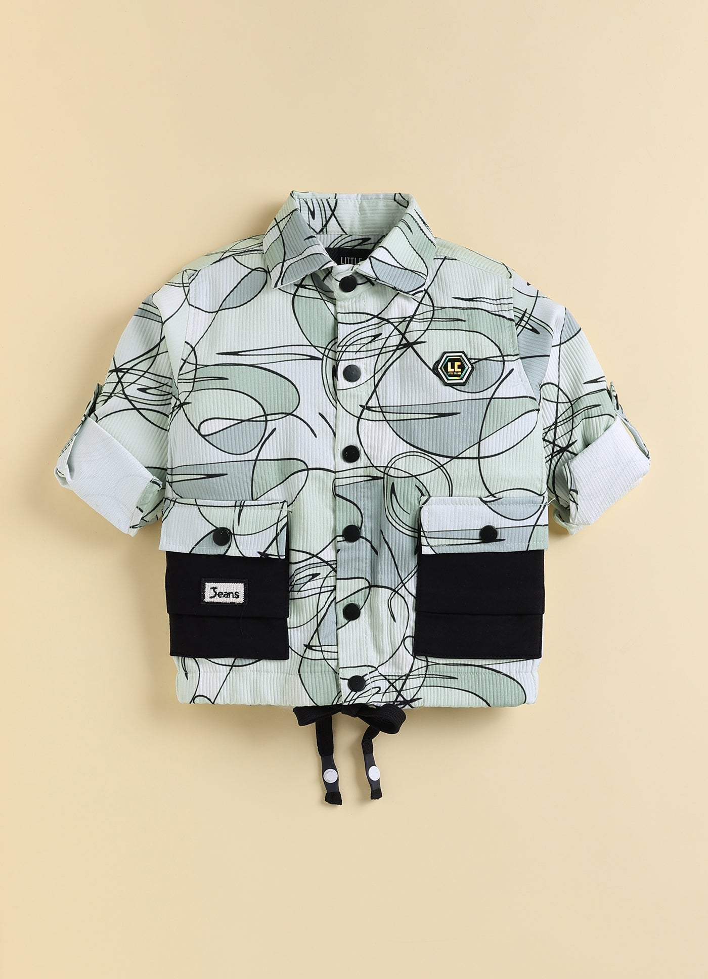 Boys Casual Knitted Full Sleeves All over Printed Airport Look Coord Casual Set- Green