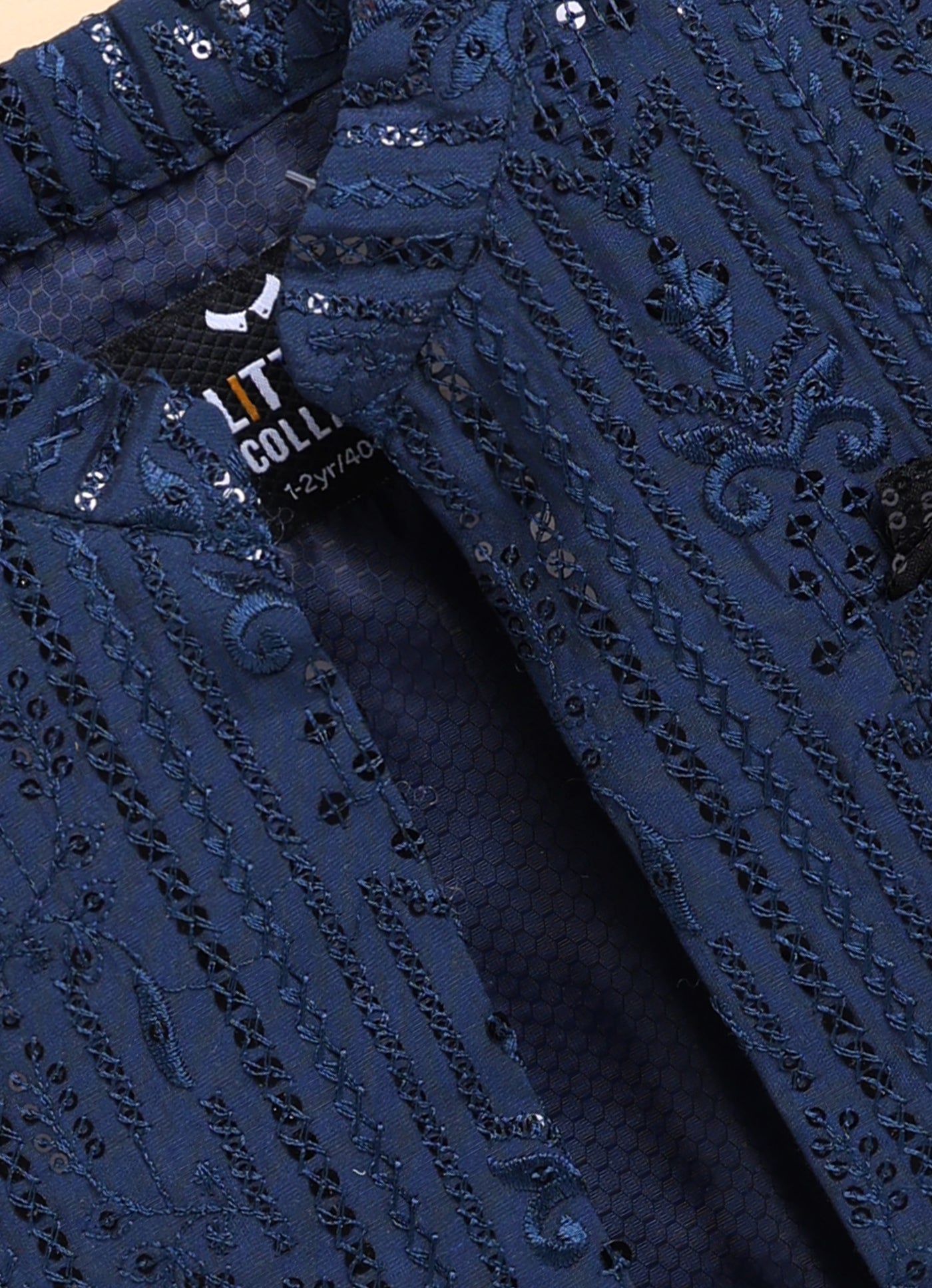 Silk Blend Woven Full Sleeves Pack of 4 Solid Kurta Pyjama With Sequin Embroidered Open Jacket and Brooch Pin Ethnic Set- Blue