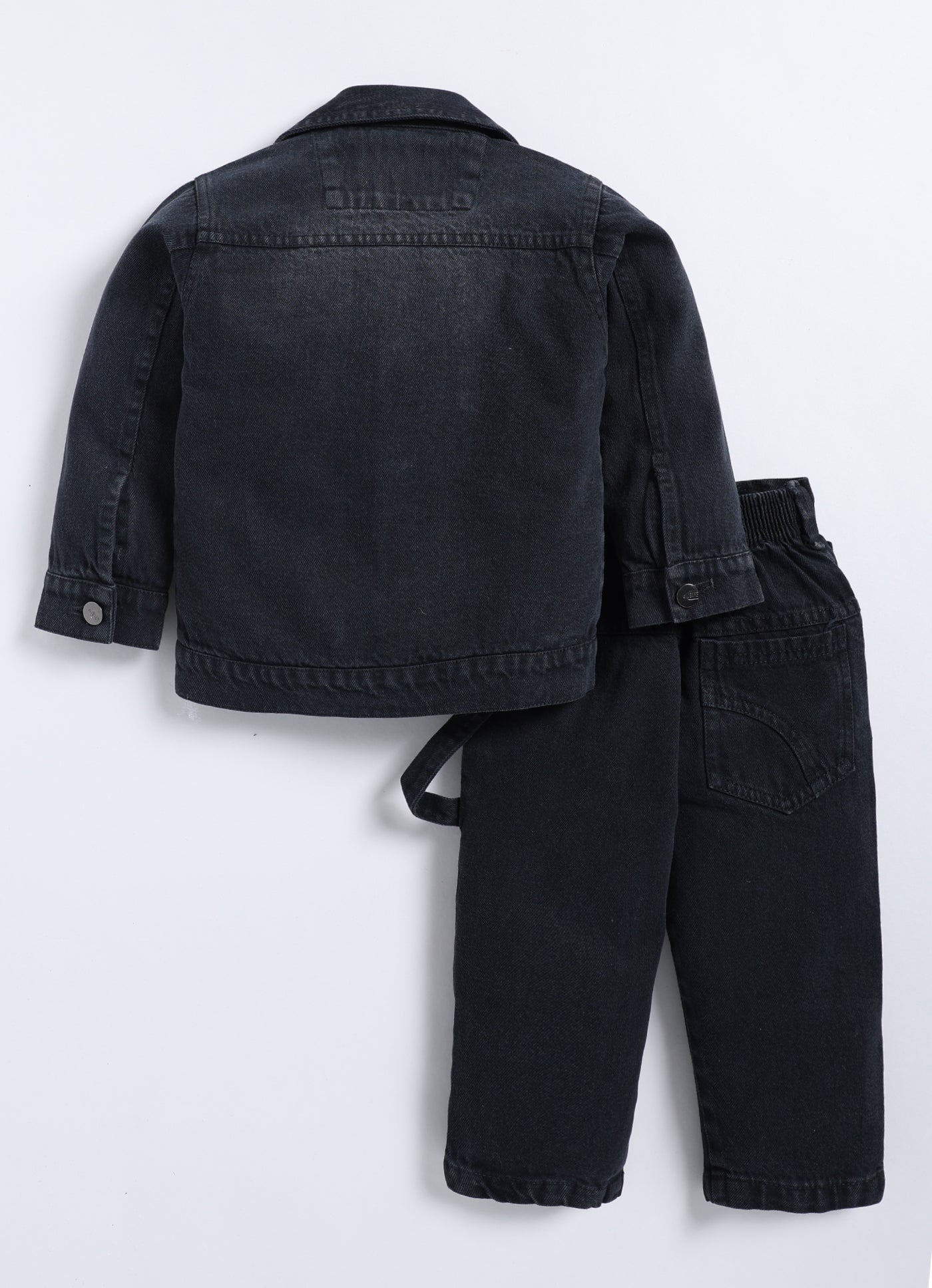 Cotton Denim Woven Full sleeved Washed Jacket with Brushed Checkered Shirt Tshirt and Trousers - Red