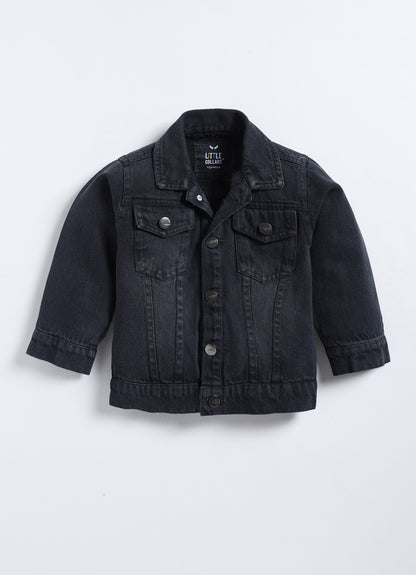 Cotton Denim Woven Full sleeved Washed Jacket with Brushed Checkered Shirt Tshirt and Trousers - Red