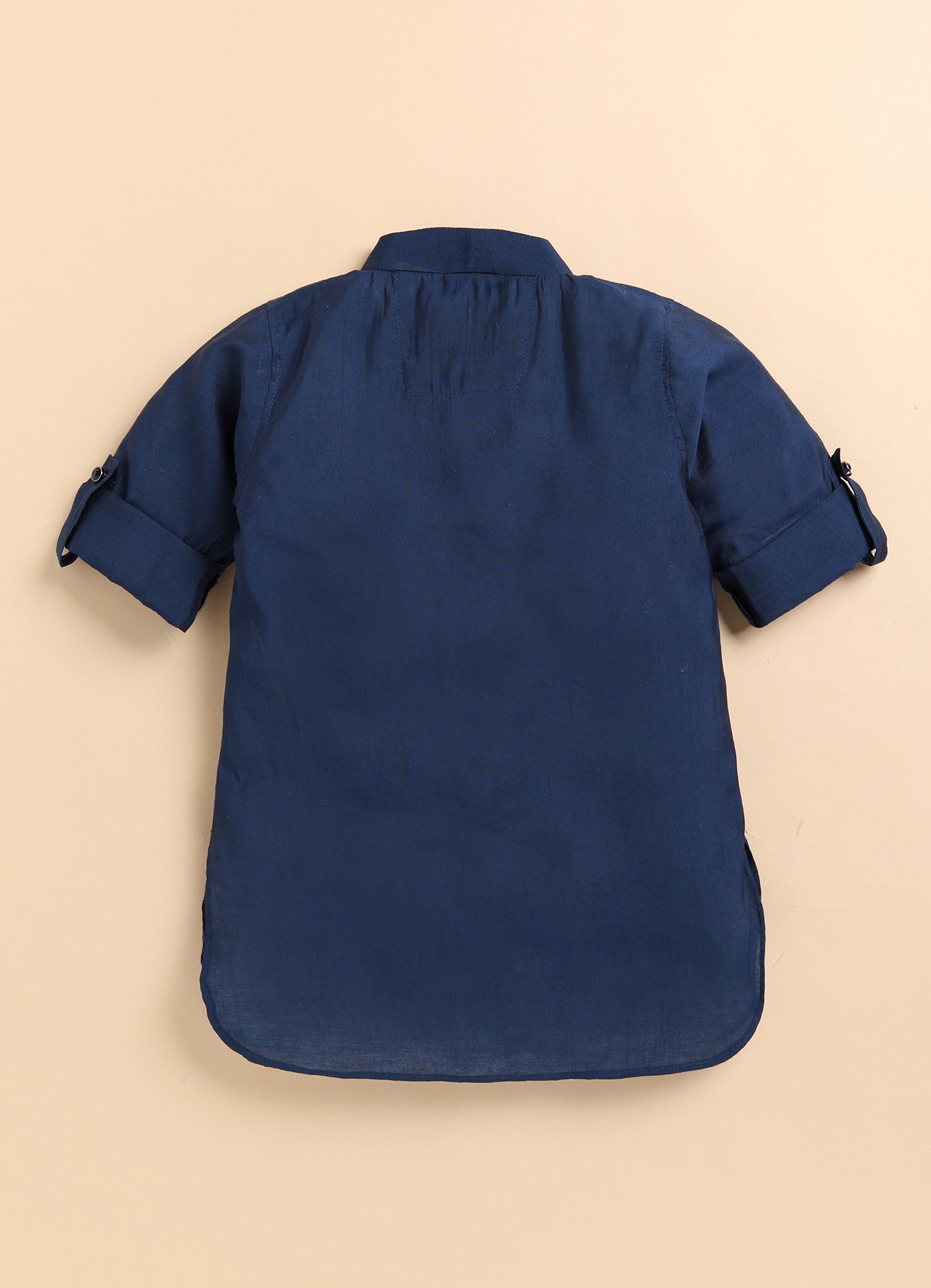 Silk Blend Woven Full Sleeves Pack of 4 Solid Kurta Pyjama With Sequin Embroidered Open Jacket and Brooch Pin Ethnic Set- Blue