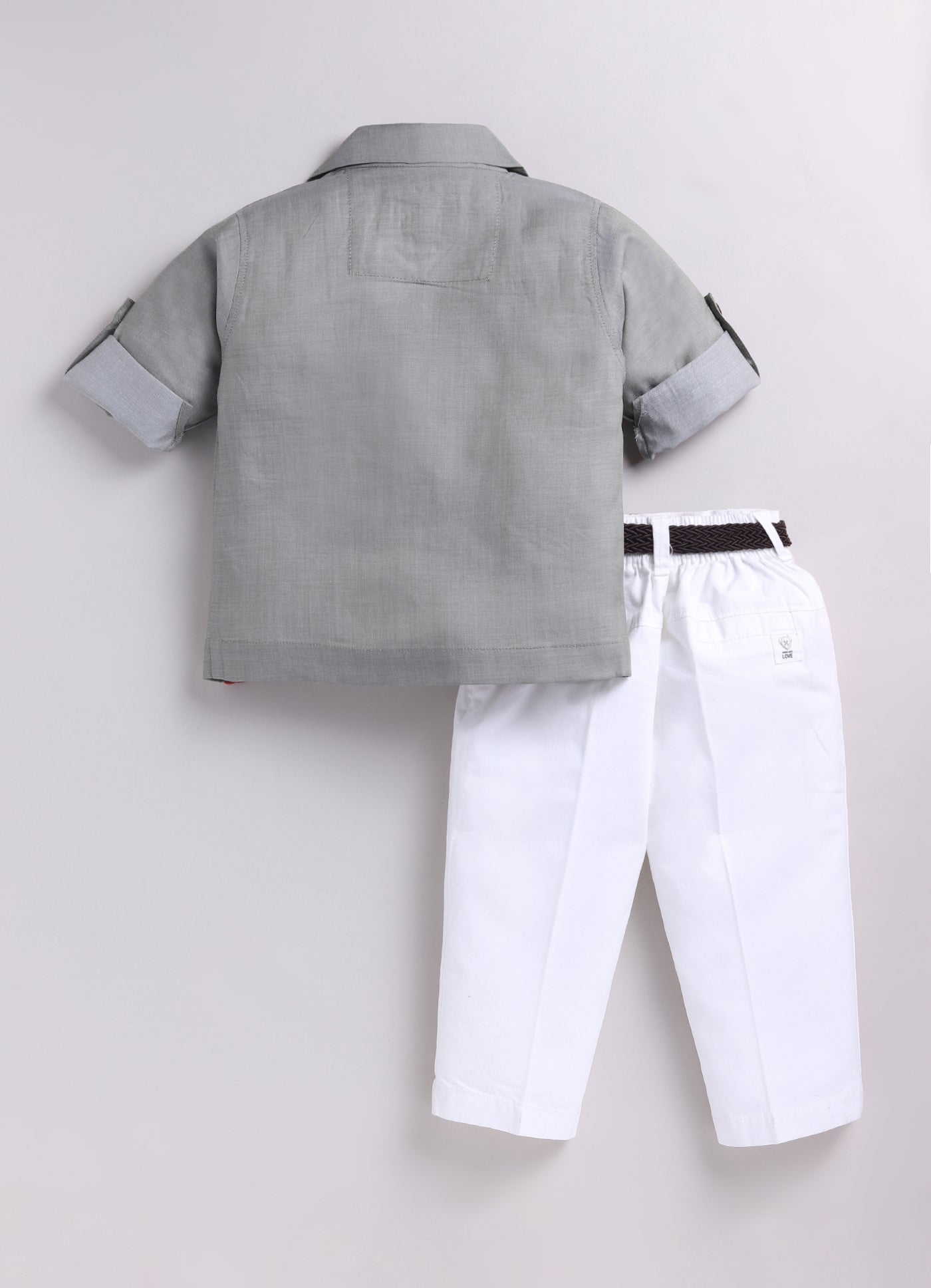 Boys Full Sleeves Cool Abstract Placement Printed Full Sleeve Shirt Pant with Belt Casual Set- Green