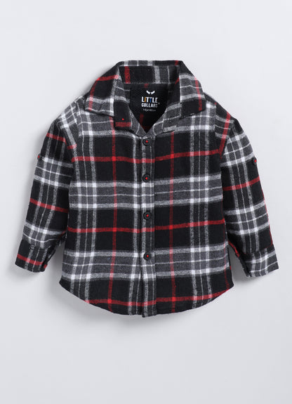 Cotton Denim Woven Full sleeved Washed Jacket with Brushed Checkered Shirt Tshirt and Trousers - Red