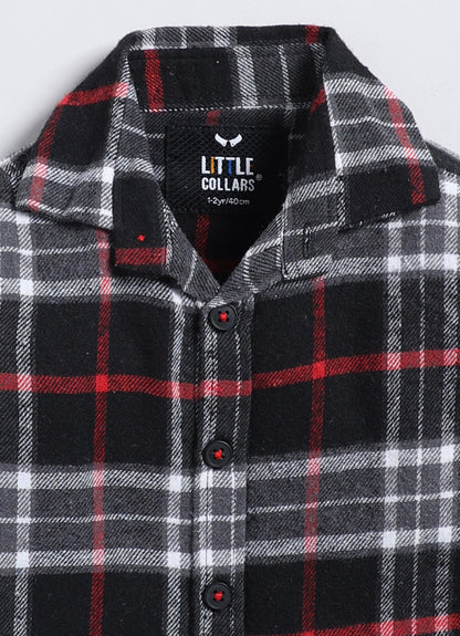Cotton Denim Woven Full sleeved Washed Jacket with Brushed Checkered Shirt Tshirt and Trousers - Red