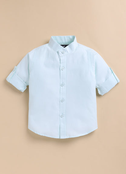 Blended Self Design Jaquard Full Sleeves Nehru Jacket Pant, Shirt with Embellished Pocket Partywear Set-  Green