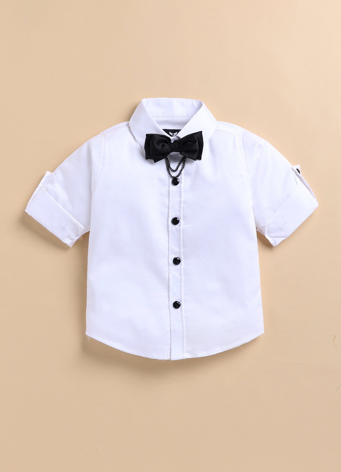 Collars Blended  Woven Full Sleeves Jaquard Waistcoat Pant with Shirt & Bow Partywear Set- Black
