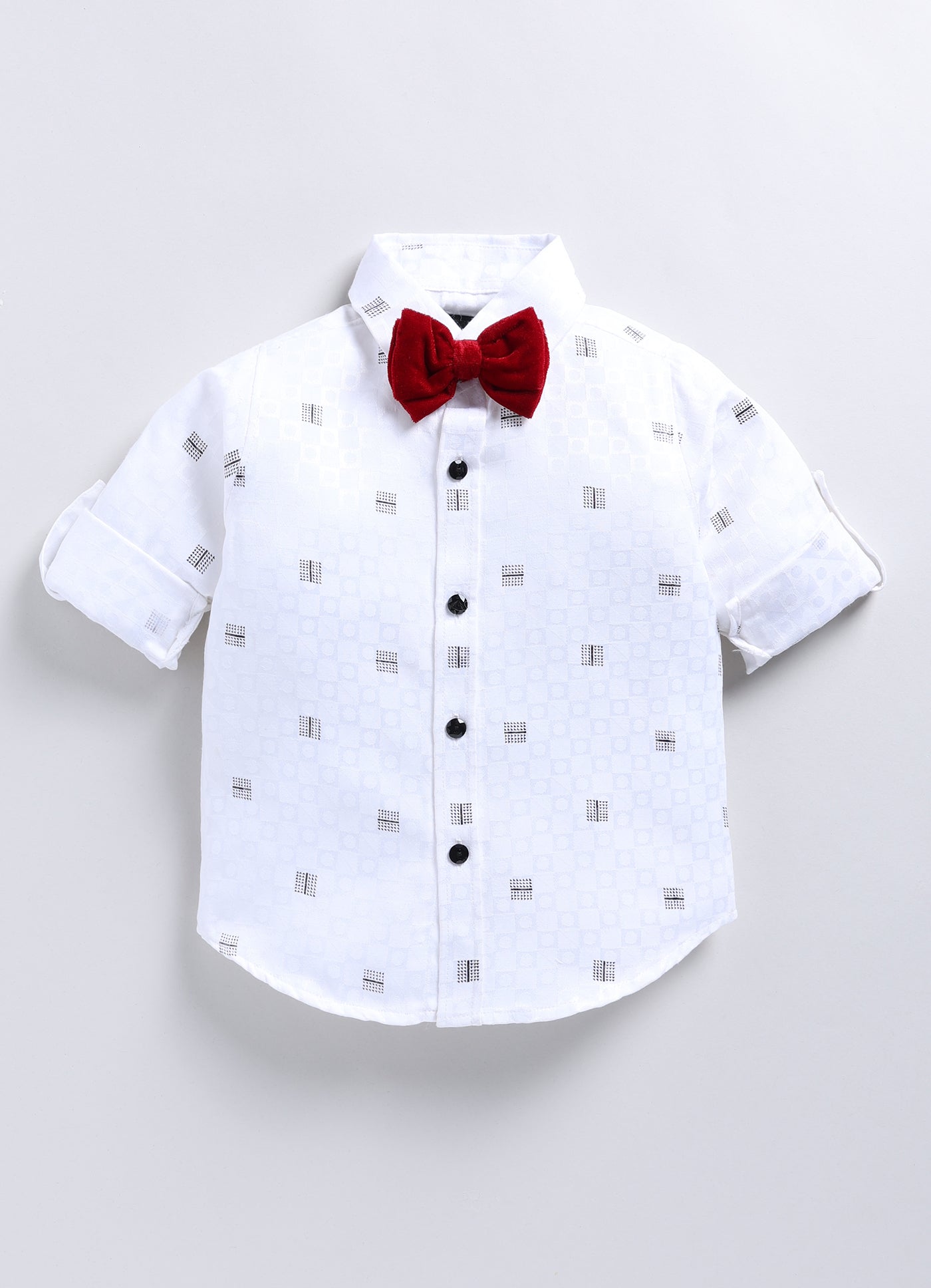 Boys Partywear Checkered Waistcoat Shirt Pant Bow Set- Black