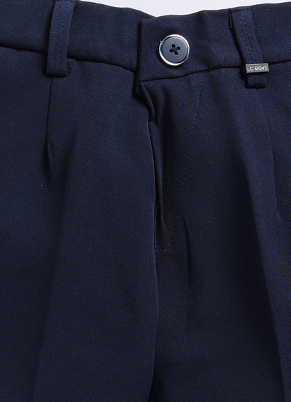 Boys Partywear Checkered Waistcoat Shirt Pant Bow Set- Navy Blue