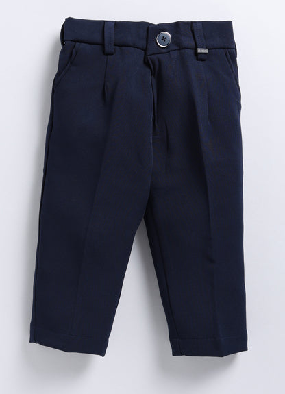 Boys Partywear Checkered Waistcoat Shirt Pant Bow Set- Navy Blue