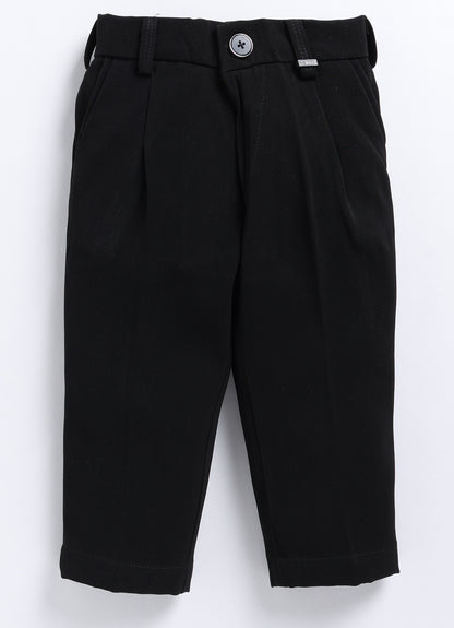 Boys Partywear Checkered Waistcoat Shirt Pant Bow Set- Black