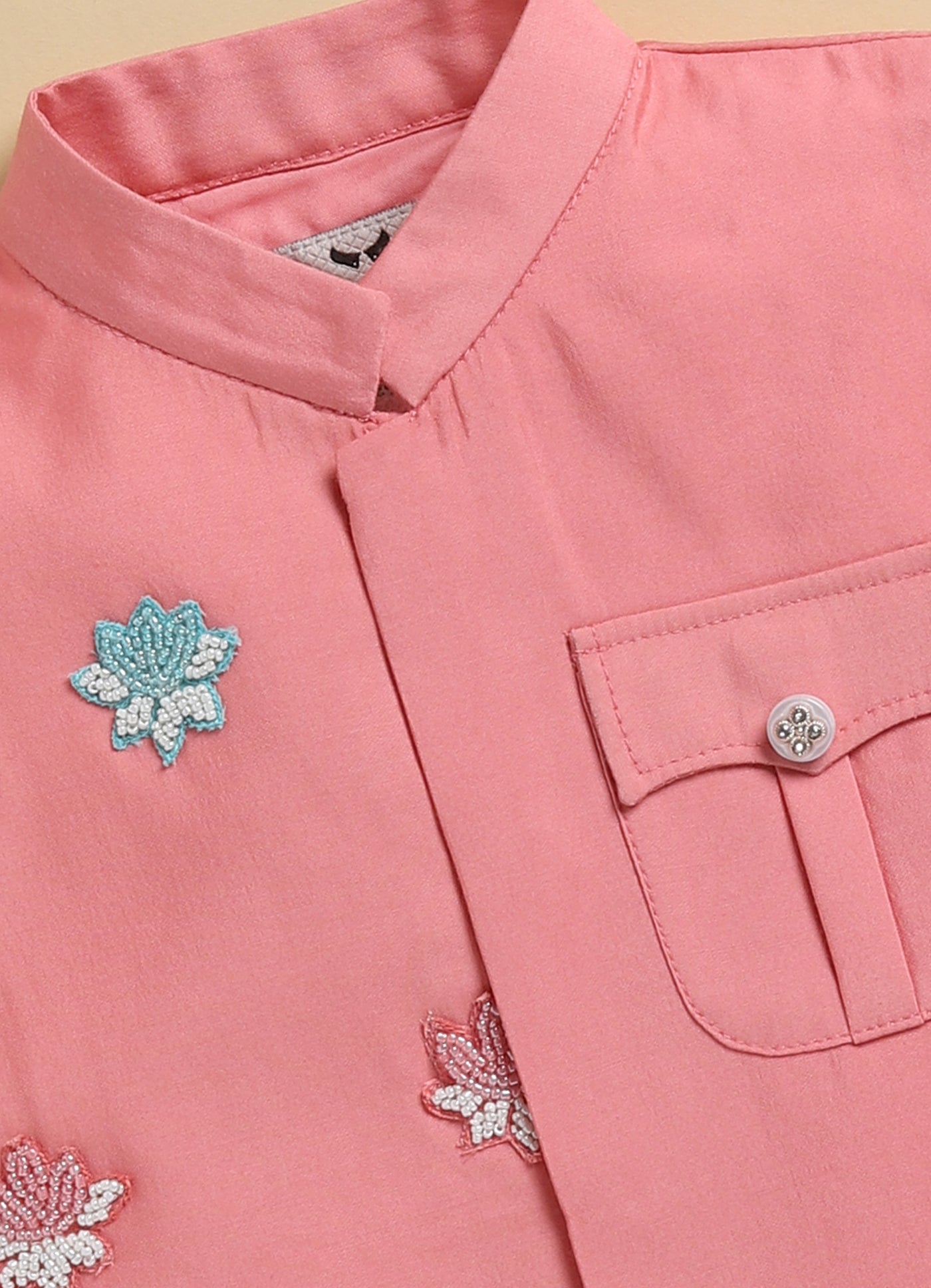 Boys Blended Silk Motif Embellished Wedding Special Super Cute Nehru Jacket, Kurta, Pajama Ethnic Set- Pink