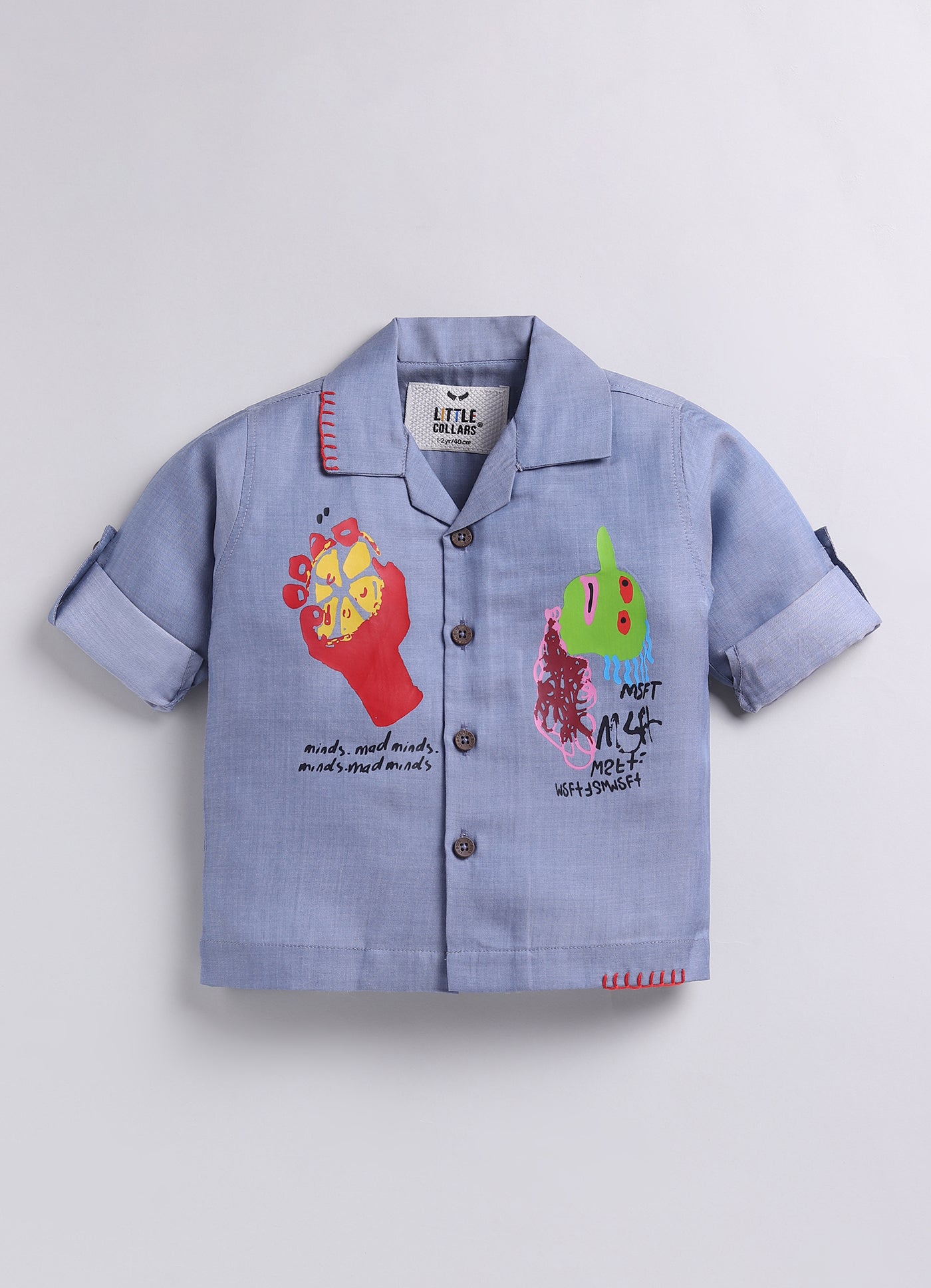 Boys Full Sleeves Cool Abstract Placement Printed Full Sleeve Shirt Pant with Belt Casual Set- Blue