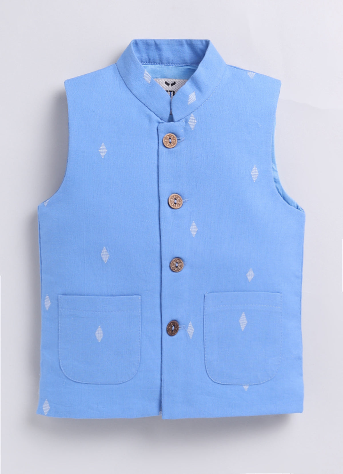 Boys Woven Nehru Jacket, Striped Kurta, Pajama Ethnic Set- Blue
