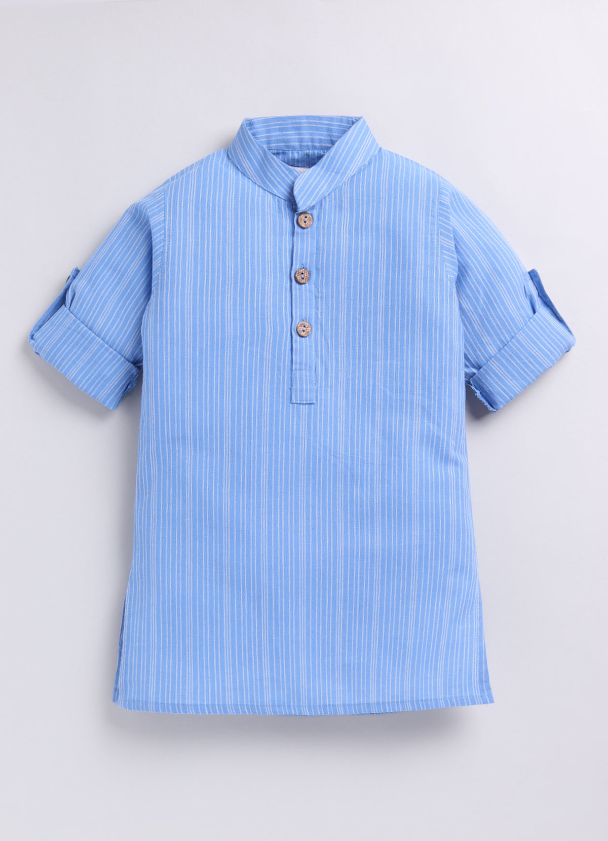 Boys Woven Nehru Jacket, Striped Kurta, Pajama Ethnic Set- Blue