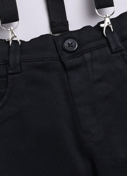 Little Collars Woven Full Sleeves Textured Printed Shirt with Trousers Suspender and Bow Shirt Pant Set- Blue