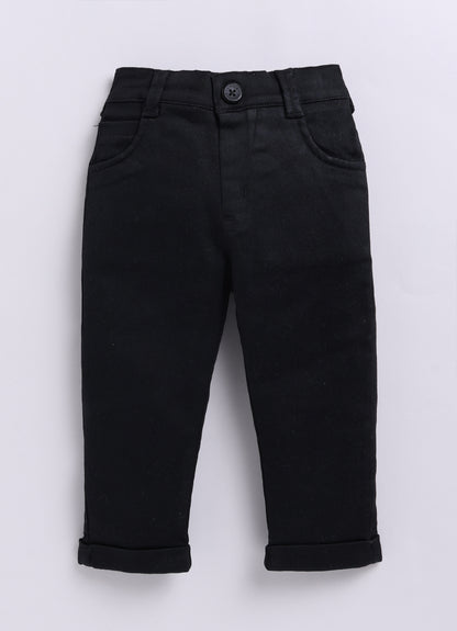 Little Collars Woven Full Sleeves Textured Printed Shirt with Trousers Suspender and Bow Shirt Pant Set- Blue