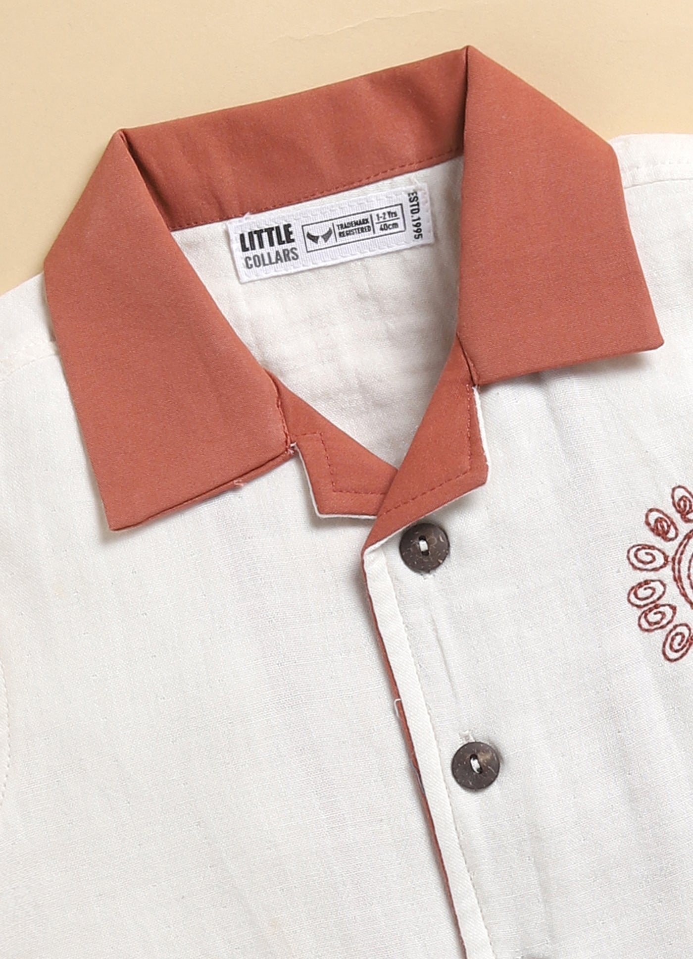 Boys Muslin Cotton Embroidered Shirt  & Shorts Set - Rust