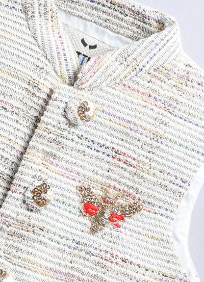Charming Ethnic Kurta Jacket Set with Insect Embroidery for Boys