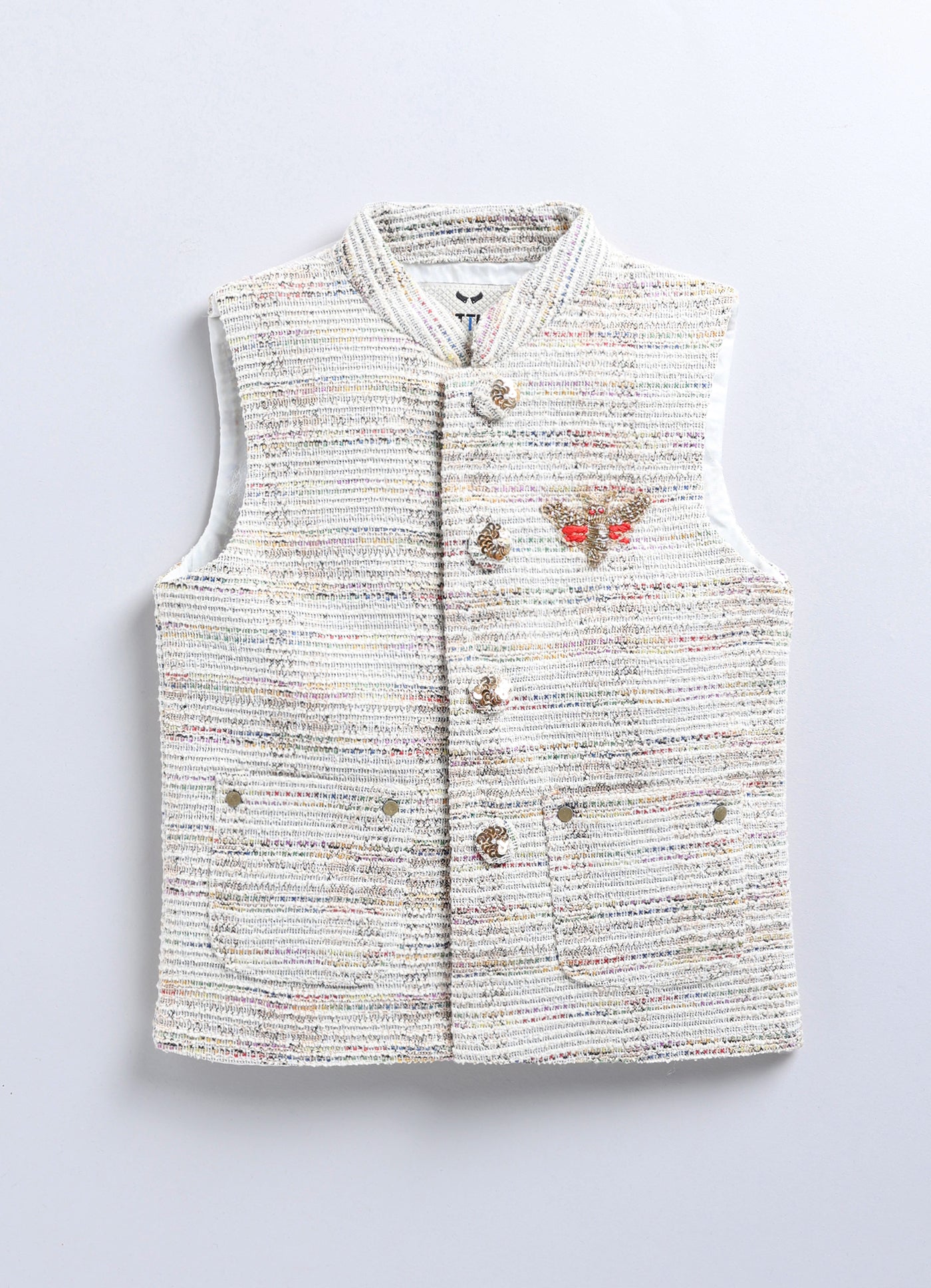 Charming Ethnic Kurta Jacket Set with Insect Embroidery for Boys