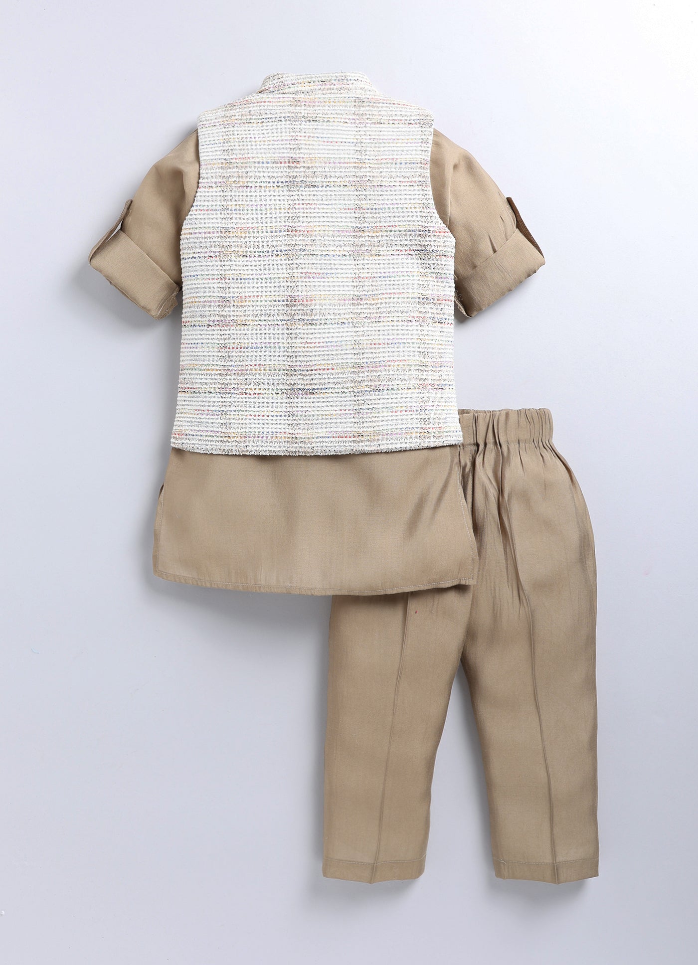Charming Ethnic Kurta Jacket Set with Insect Embroidery for Boys