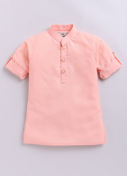 Blended Cotton Woven Full Sleeves Kurta Pajama with Pichwai Printed  Nehru Jacket Ethnic Set- D.Peach