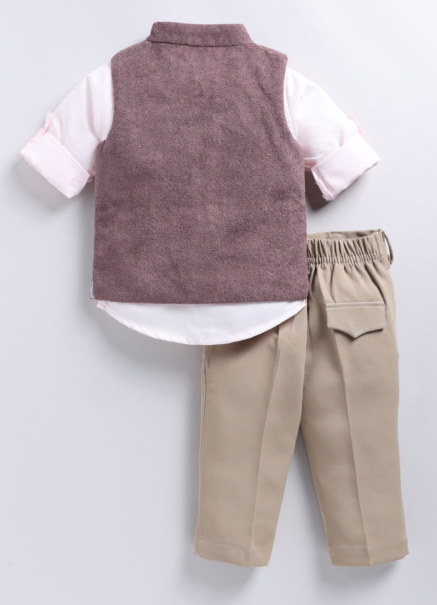 Cotton Blend Full Sleeves Solid Shirt & Pant With Sequins Embellished Owl Designed Waistcoat Set - Burgandy