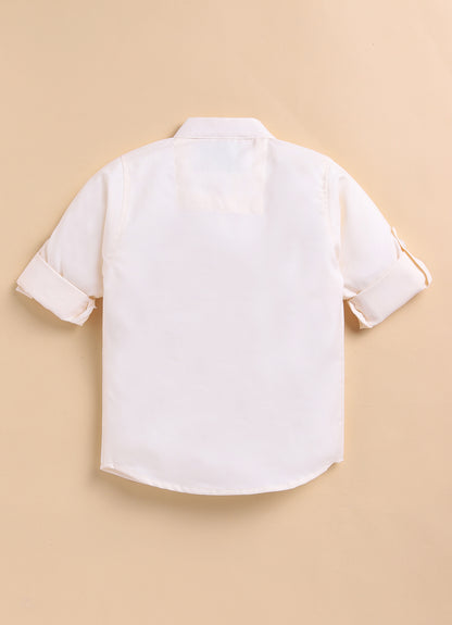 Blended Self Design Jaquard Full Sleeves Nehru Jacket Pant, Shirt with Embellished Pocket Partywear Set-  Coffee