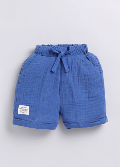 Boys Pure Muslin Cotton Animal World Printed Casual Shirt & Shorts Set - Blue