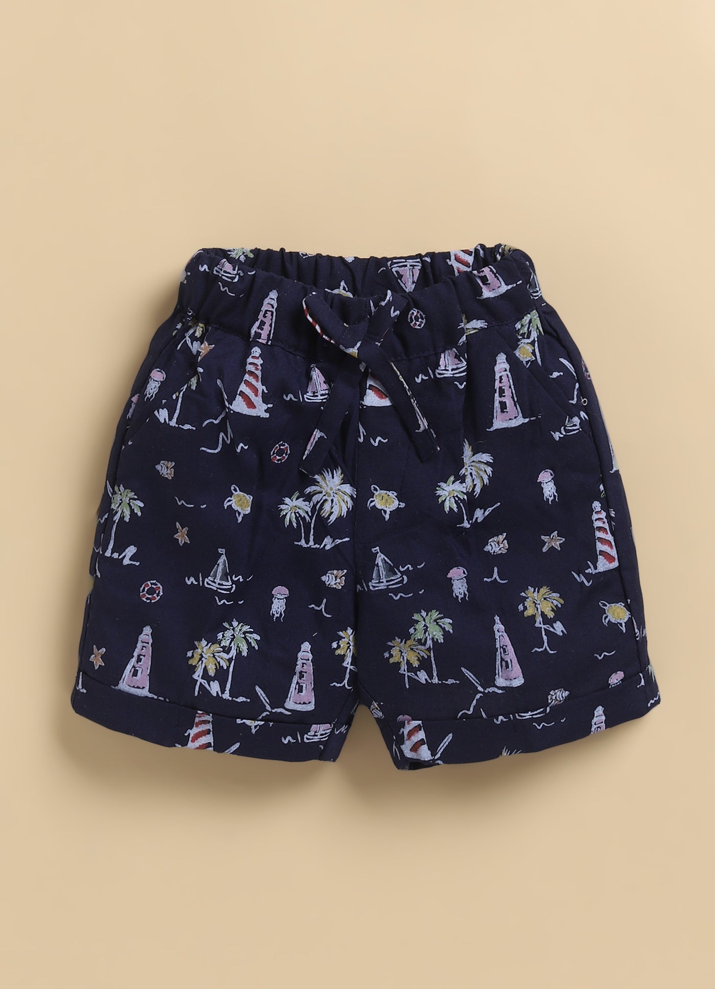 Boys Beach Printed Shirt & Shorts Set - Navy