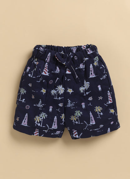 Boys Beach Printed Shirt & Shorts Set - Navy