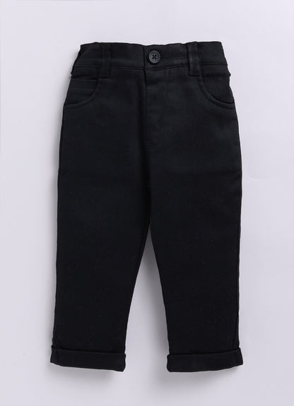 Little Collars Woven Full Sleeves Textured Printed Shirt with Trousers Suspender and Bow Shirt Pant Set- Brown (Copy)