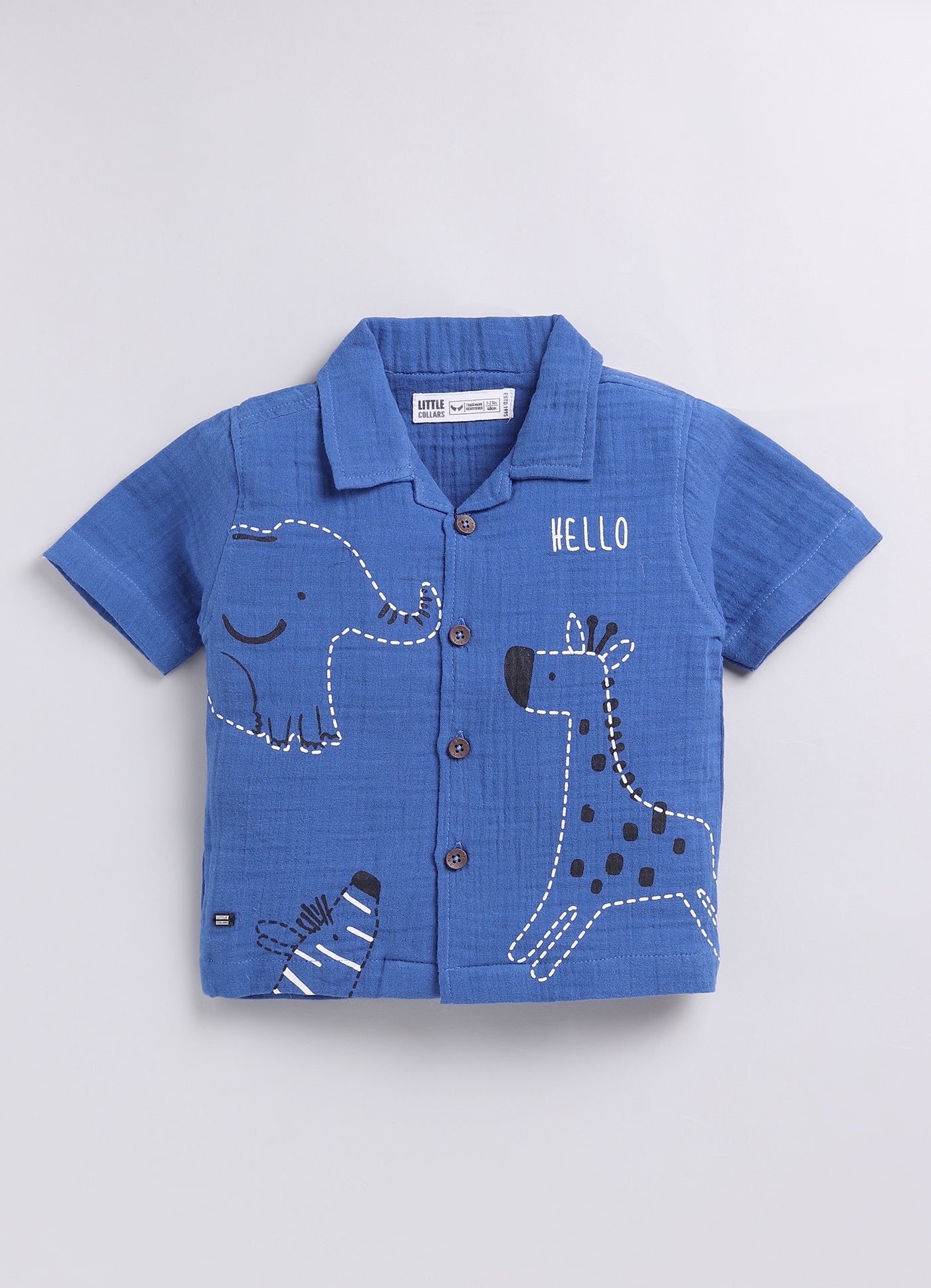 Boys Pure Muslin Cotton Animal World Printed Casual Shirt & Shorts Set - Blue