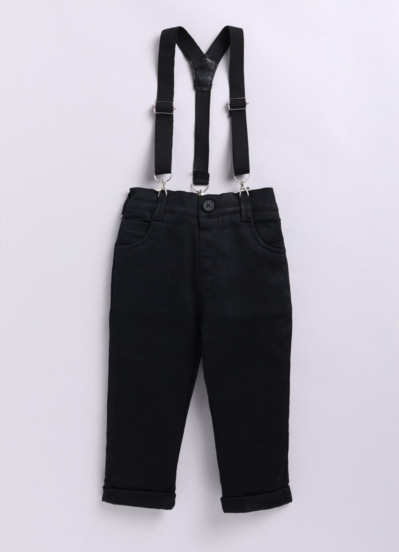 Little Collars Woven Full Sleeves Textured Printed Shirt with Trousers Suspender and Bow Shirt Pant Set- Brown (Copy)