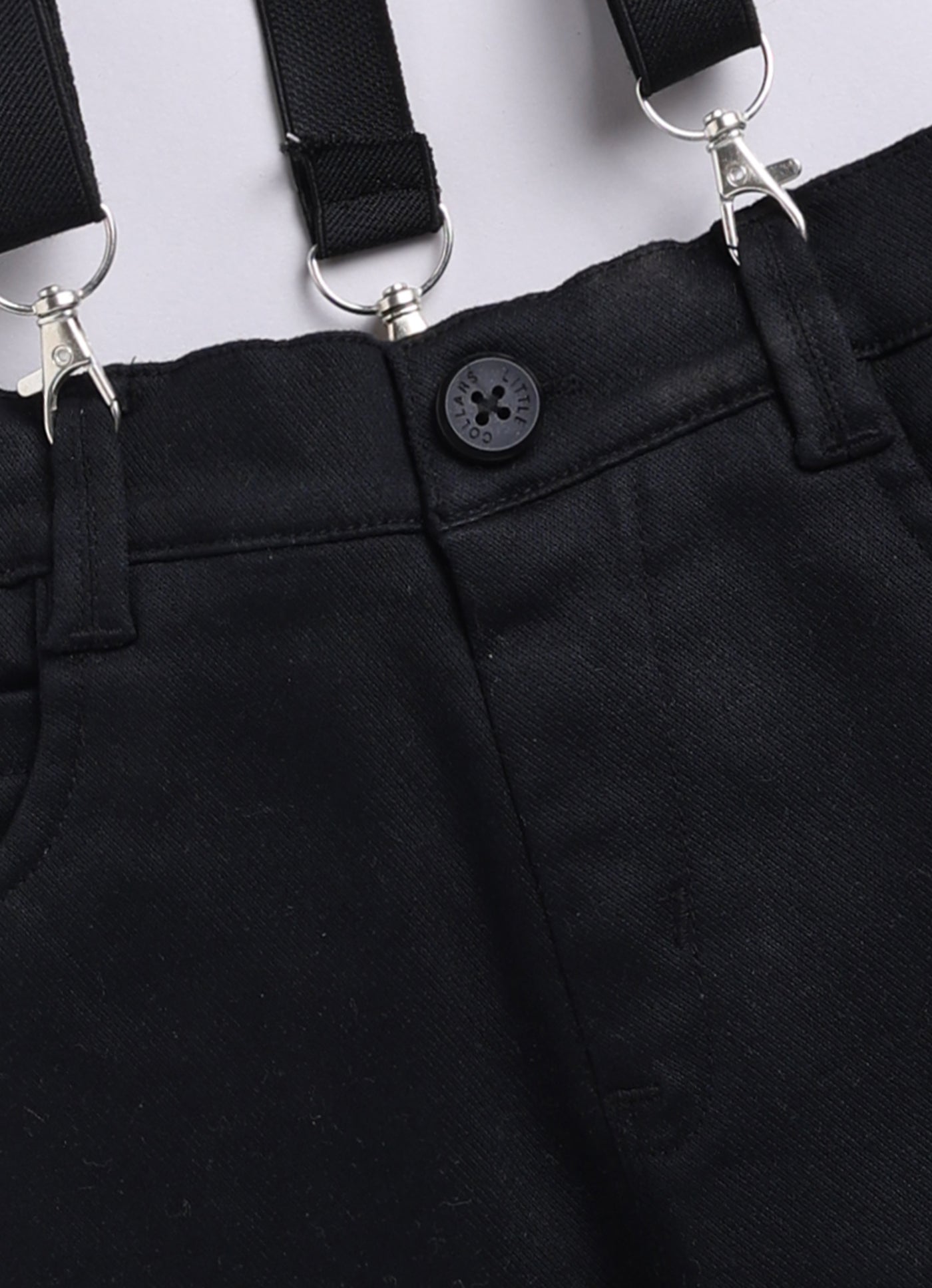 Little Collars Woven Full Sleeves Textured Printed Shirt with Trousers Suspender and Bow Shirt Pant Set- Brown (Copy)