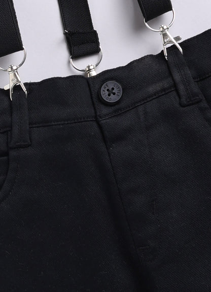 Little Collars Woven Full Sleeves Textured Printed Shirt with Trousers Suspender and Bow Shirt Pant Set- Brown (Copy)