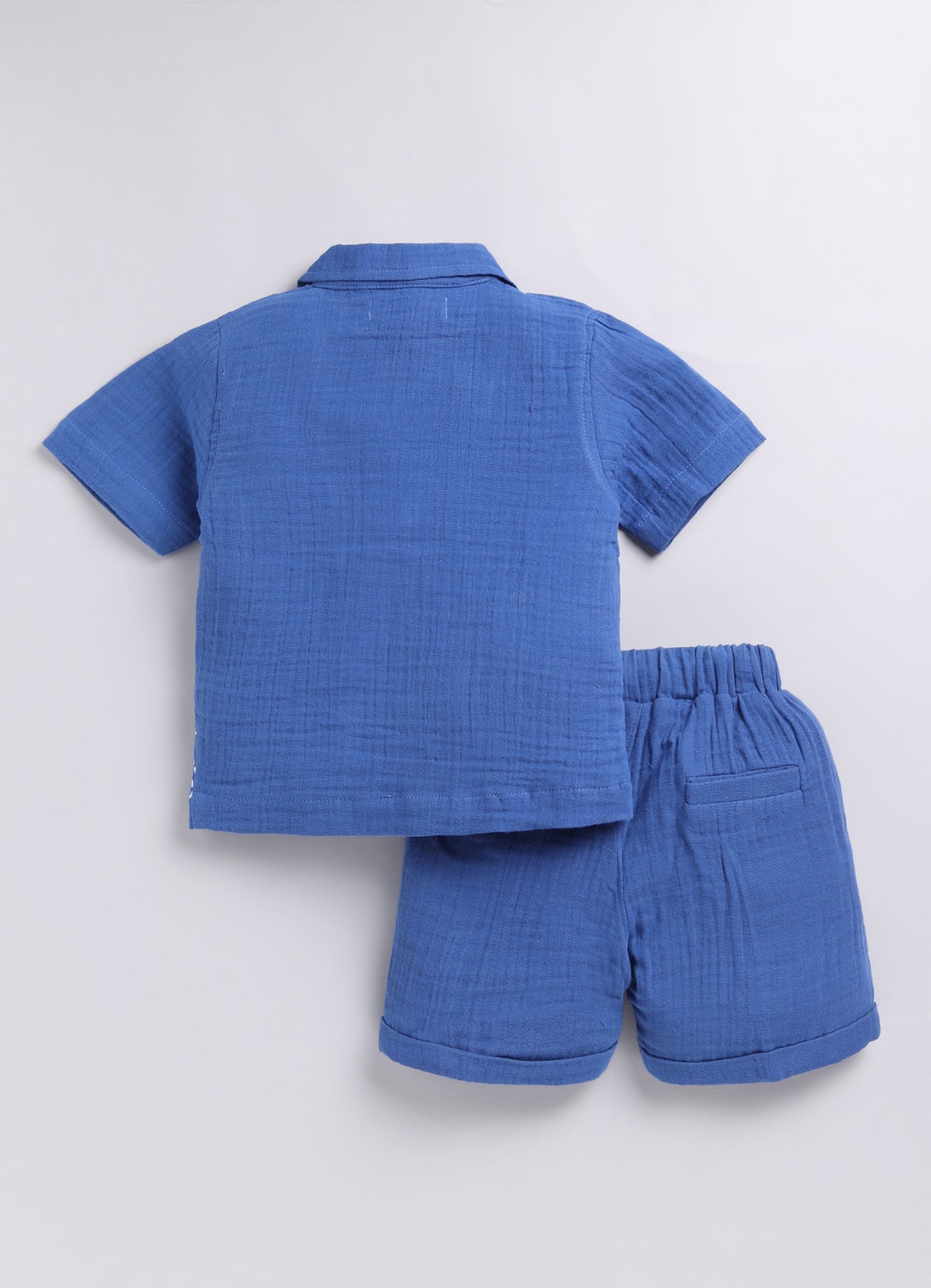 Boys Pure Muslin Cotton Animal World Printed Casual Shirt & Shorts Set - Blue